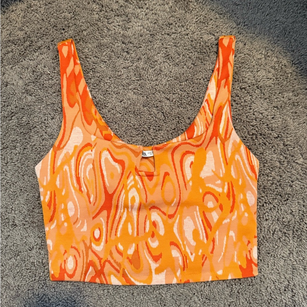 Vibrant Orange Swirl Crop Top